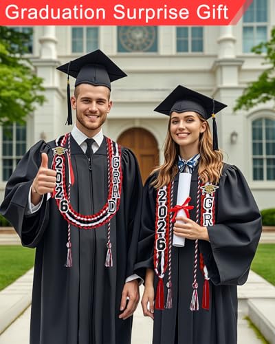 Image of Yigney Graduation Lei Set Class of 2026 Grad Ribbon Leis with Honor Cord Double Braided Graduate Leis for Men Women Red Black White