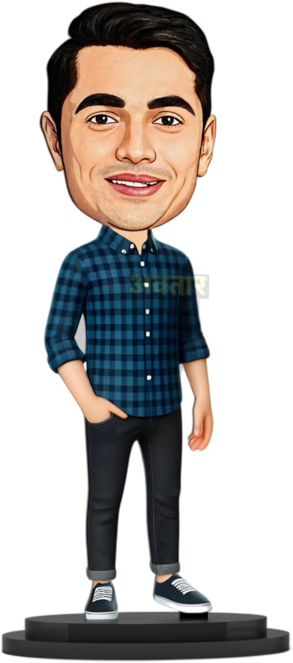 Avatar Studio Personalized Gift For Friends, Brother, Bff, Boyfriend, Father Character Caricature Photo Frame Unique Design Customized Gift For Friends & Family (Man In Blue Shirt)