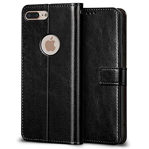 Image of WOW IMAGINE Shock Proof Flip Case Back Cover for Apple iPhone 7 Plus | 8 Plus (Flexible | Leather Finish | Card Pockets Wallet & Stand | Black)