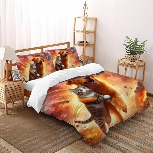 Housse de couette 220x240 imprimé chien 3D en microfibre pour lit - 2