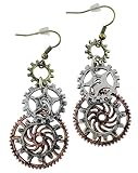 Triple Steampunk Clock Wheel Gear Earrings made for sensitive ears - Gold, Copper and Silver colors