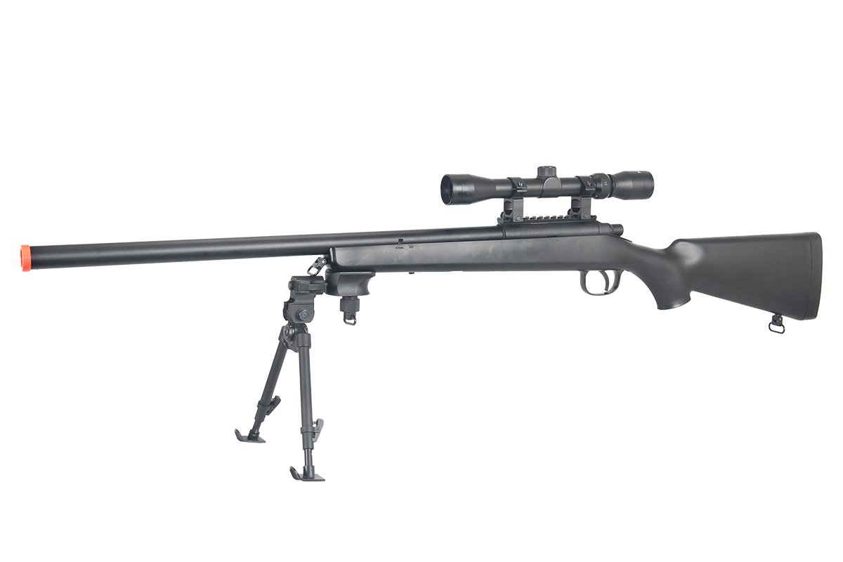 AGM Full Metal MP-001 Spring Sniper Rifle Airsoft Gun (Black/Scope & Bipod Package)