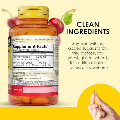 MASON NATURAL 1000mg Tart Cherry Extract with Standardized Turmeric, 60-Day Supply Capsules for Joint Support
