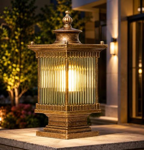 Image of Glowave Decorative Outdoor Bronze Square Post Light Pillar Light Column Light, Waterproof Lantern Post for Patio or Fench Deck, Doorway Porch Pillar Lamp - Warm White (P-6735 /BG)