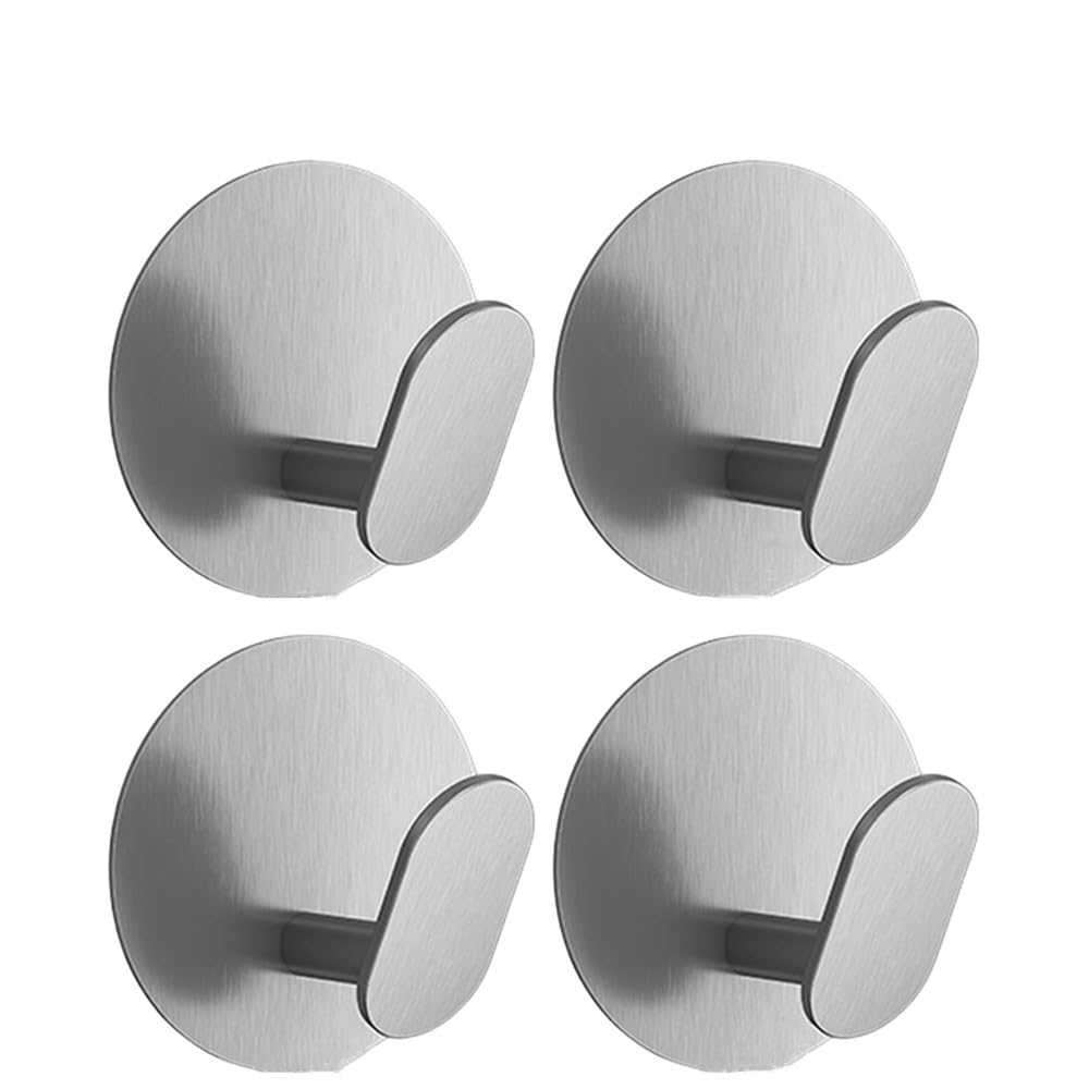 Gancho de acero inoxidable adhesivo para puerta de pared, llave, percha para ropa, bata de baño, toallero, organizador, estante, accesorios de cocina, plateado, 4 piezas, 1