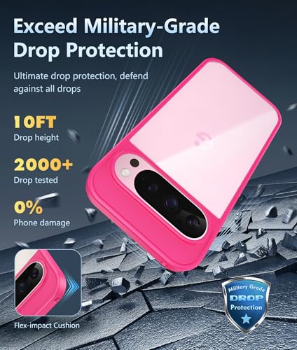Image of FNTCASE for Google Pixel-9-Pro XL Case: Clear Case Military Grade Drop Protection Anti Yellowing Cell Phone Cover - Rugged Shockproof Protective Bumper Transparent Cases(Rose)
