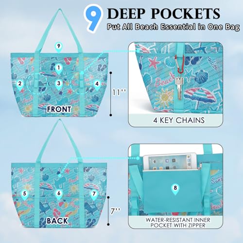 Image of Fammart Mesh Beach Bag for Women, Large Beach Toy Pool Bag with Zipper Pocket, SandProof Cruise Essentials 2026 Family Travel