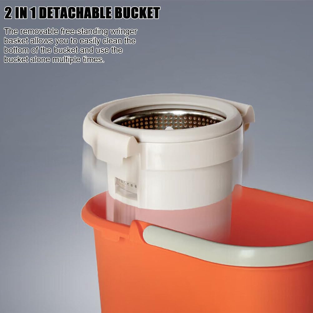Sistema de cubo de fregona giratoria con protector de salpicaduras desmontable y almohadillas de microfibra adicionales para limpieza de suelos