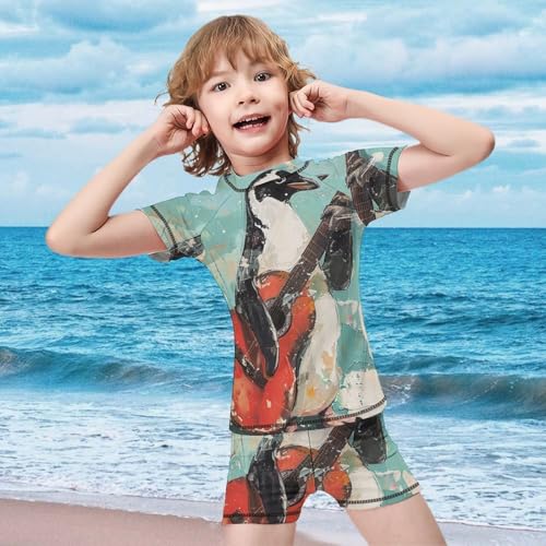 Penguin Playing The GuitarChildren's Casual Swimsuit Set - Simple and Versatile10-12Y（150cm）2
