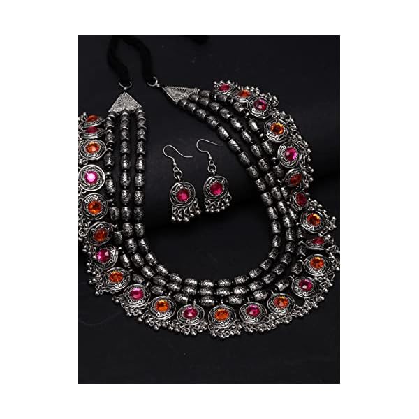 Shining Diva Fashion Latest Stylish Fancy Oxidised Silver Tribal Necklace Jewellery Set for Women (12164s), Multicolour, One - Image 7