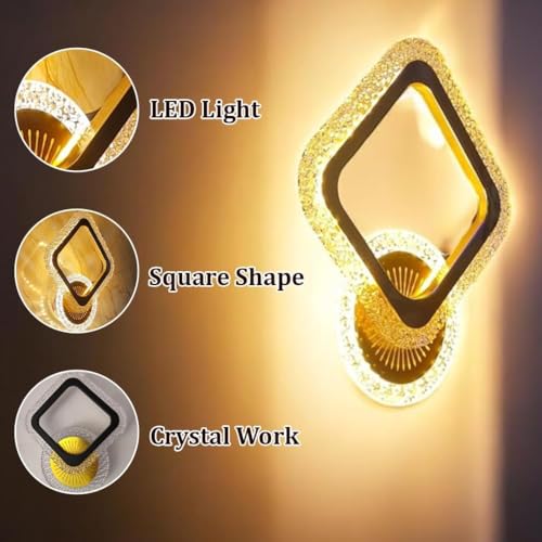 Image of fizzytech Crystal LED Wall Light, Modern Gold Finish Decorative Wall Lamp with 3 Colour Changing Modes for Living Room, Bedroom, Hallway & Home Decor, Pack of 2