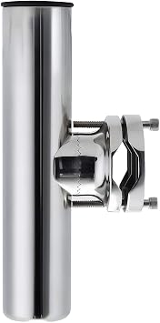 Stainless Tournament Style Boat Fishing Holder Clamp on Fishing Rod Holder, Rail Mount Fishing Rod Holder, 360 Degree Adjustable Fishing Pole Holder, Rail Mount Rod Holder for Rails 1-1/4 to 2