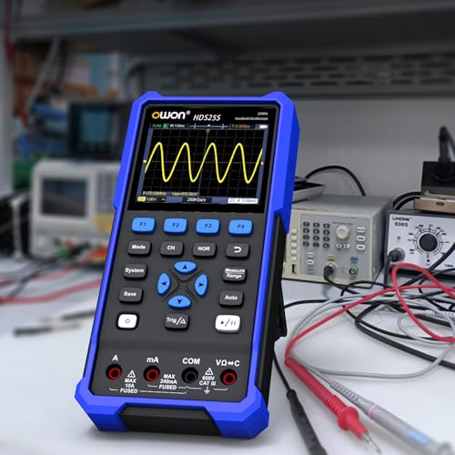 OWON Oszilloskop 25MHz Bandbreite mit Zweikanal-Oszillograph 3 in 1 Funktionen OSC+DMM+AWG(25MHz/2+1CH/HDS25S)