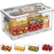 Large Snackle Box Container, Picnic Basket with Lid and Handle, 8 Big Compartment Clear Organizer Divided Serving Tray for Biscuit, Fruits, Charcuterie - Perfect for Travel, Picnic, Beach & Party