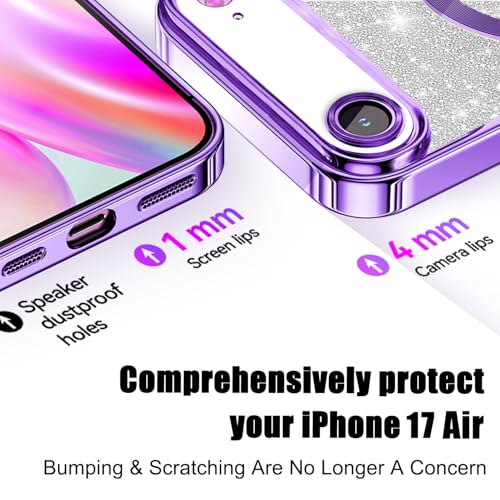 Image of Misscase for iPhone Air Case Compatible with MagSafe,Built-in Camera Lens Protector Full Protection Soft TPU Anti-Scratch Magnetic Glitter Slim Case Cover for iPhone 17 Air 6.5 inch Purple