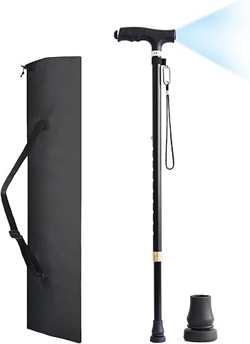 Ruedamann Bastón ajustable de 28.5 a 37 pulgadas con luz LED, capacidad de 330 libras, bastón de aluminio ligero y portátil para hombres y mujeres,