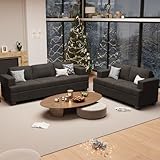Fiona's magic 2 Pieces Corduroy Sofa Set for Living Room, Black Cloud Couch, Deep Seat Floor Couch for Bedroom, Futon Modern Sofa Sectional Bed, Black Corduroy