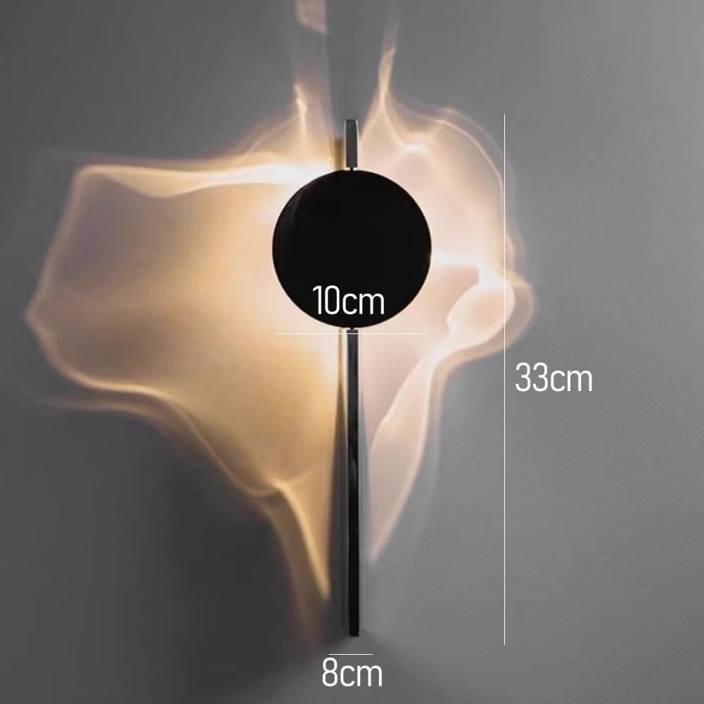 LED Wave Wandleuchte 180° Drehbar Schwarz Rund Wandlampe Innen Wasserwellen Deko Wohnzimmerlampe Modern Chrome Sockel Wandbeleuchtung 3000K Warmes Licht für Schlafzimmer Flur
