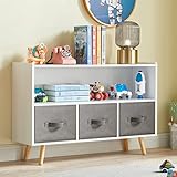 GTOLV Toy Storage Organizer, Kids Bookshelf with Collapsible Fabric Drawers and Pine Legs, Perfect f
