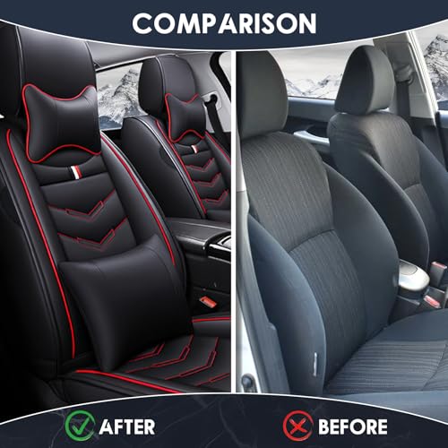 Image of Car Seat Cover 2 Seats for Nissan 370Z 2009-2020, Durable Wear Resistant Waterproof Vehicle Cushion Cover, Breathable No Odor Premium Leather Vehicle Seat Covers.(Luxury,Black Red)