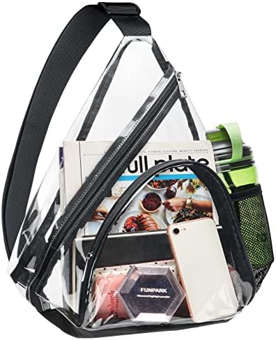 Lorbro Clear Sling Bag Stadium Approved, TPU Transparent Crossbody Casual Backpack with Extra Pocket and Adjustable Strap, Perfect for Concerts, Sports Event (Black)
