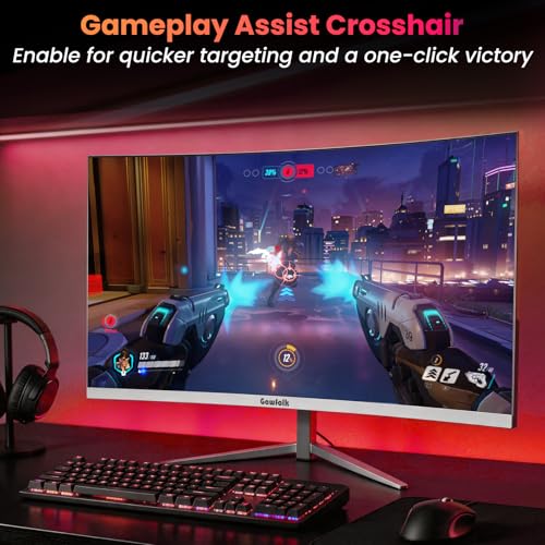 Image of Gawfolk 27 inch Curved Gaming Monitor, 180Hz /200Hz FHD 1920x1080 1800R Immersive VA Panel, 1ms Response Time, FreeSync, Built-in Speakers, HDMI, VESA Mountable, White