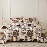 Smuge Lodge Moose Comforters Queen Size Set - 7 Pieces Lightweight Bed in a Bag Bear Rustic Cabin Country Comforter Sets Queen Bed, Down Alternative Bedding Sets, Sheets, Pillowcases & Shams(Red)