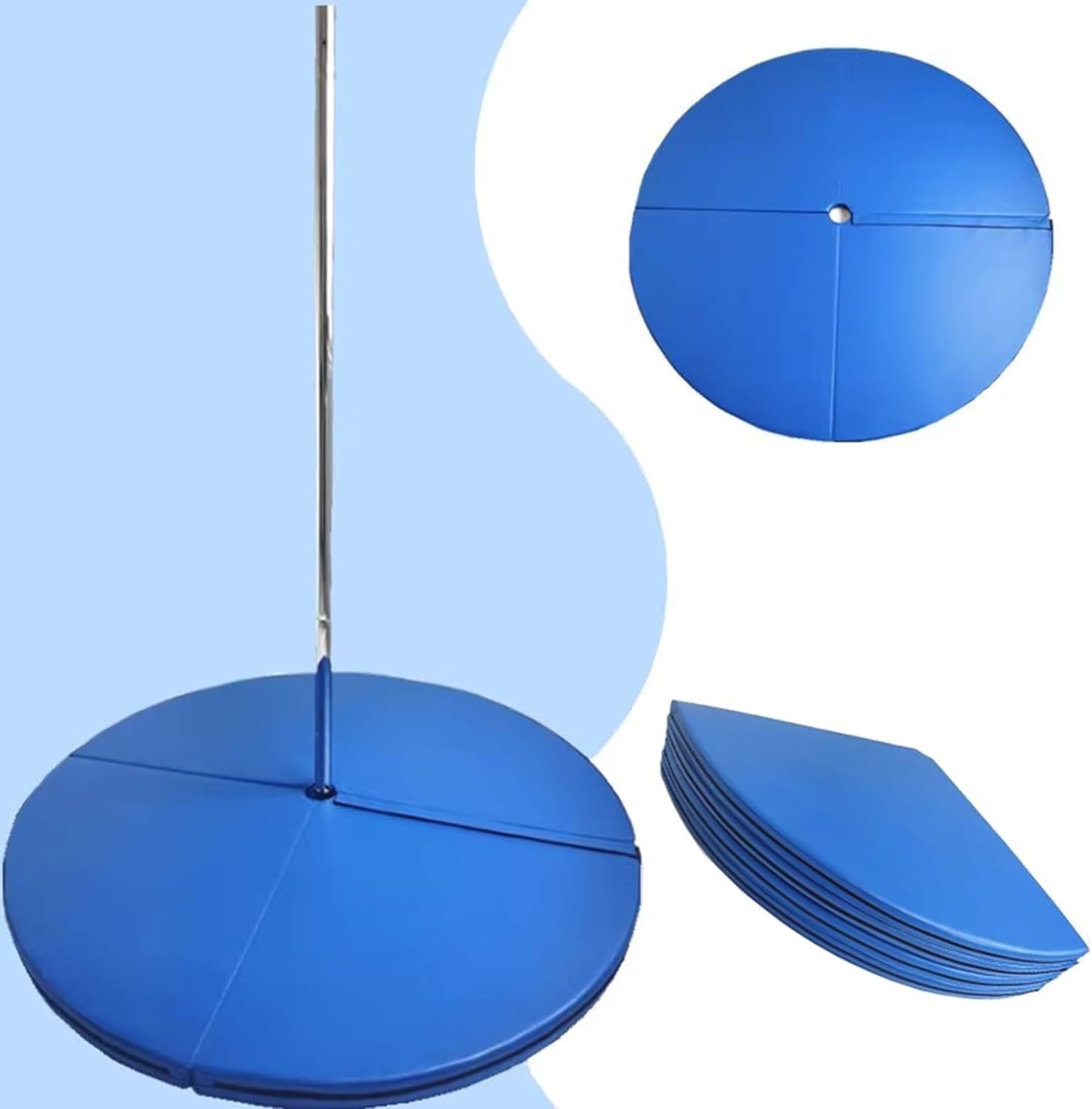 Portable Dance Pole Crash Mat Pad - Round Blue Yoga Exercise Cushion, 1.2in/2in/4in Thick, Foldable Safety Mat for Home/Studio, 130cm/4.3ft/51in Size