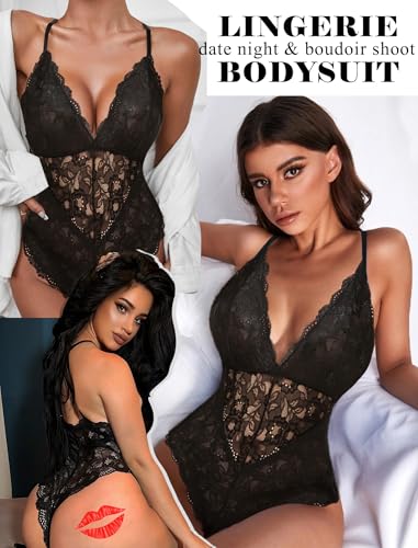 Avidlove Women Snap Crotch Lingerie Sexy Lace Bodysuit Deep V Teddy One Piece Lace Babydoll3