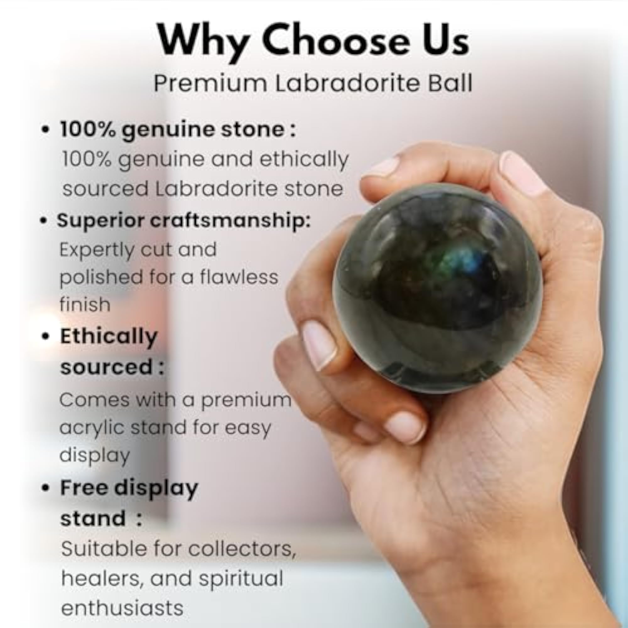 Natural Rare Labradorite Ball Sphere with Stand
