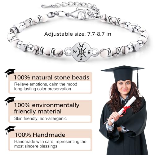 Graduation Gifts 2025 Compass Graduation Bracelets Set for Her Him, Graduation Gift for Middle School High School and College Students 5th 8th Grade Comes with 2 Inspirational Card (Black White)2