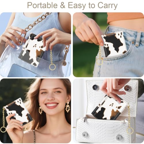 Image of Cow Print Small Wallet Women, RFID Blocking Trifold Wallet, Cute Credit Card Holder with Kaychain, Credit Card Wallets, Vegan Leather, 7 Card Slots, ID Window, Wallets for Women Ladies Girls