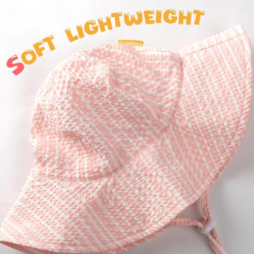 Image of HONGTEYA Baby Sun Hat Toddler Girl Beach Hat Sun Protection Adjustable Outdoor Summer Wide Brim Bucket Hat for Infant Kids