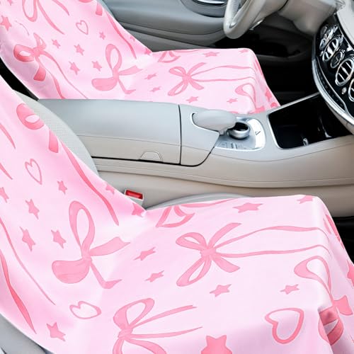 Image of Hahafelt 2 Pack Car Seat Towel Cover with Storage Bag, Pink Bow