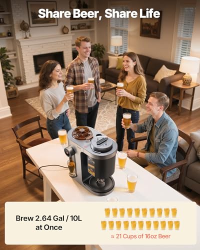 Image of VEVOR Automatic Home Beer Brewer, 1500W Electric Beer Brewing Machine, 3.43 Gal All-in-One Home Brewer with Mash Boil Device, 304 Stainless Steel Internal Tank, Auto Temperature & Pressure Control