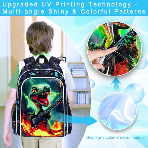 Image of 16 inch Dinosaur Backpack, Boys Kids Bookbag with Lunch Box, 3Pcs Dino School Backpacks for Elementary Preschool Kindergarten (Black)