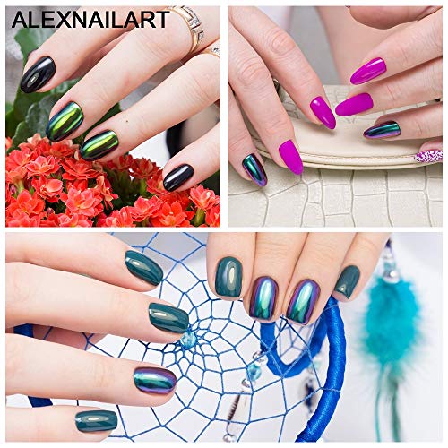 ALEXNAILART 4 Stück Spiegel Pulver für Gelnägel - Glitzerpuder Holografische Chamäleon Chrom metallic Reflektierend Staub Nagel dekoration Zubehör Maniküre Design Tool - 1 g pro Box – Bild 6