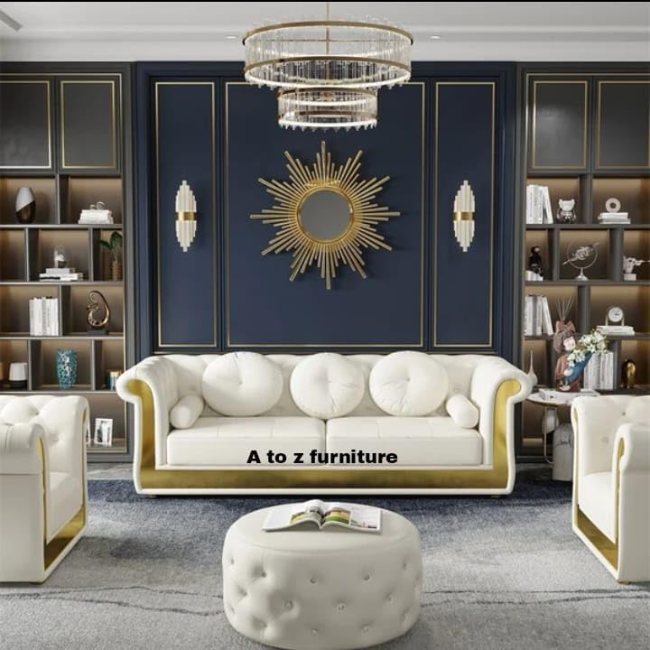 Image of A to Z Furniture Classic Chesterfield Sofa Set Luxury Chesterfield Sofa in for Home Living Room & Office (White)