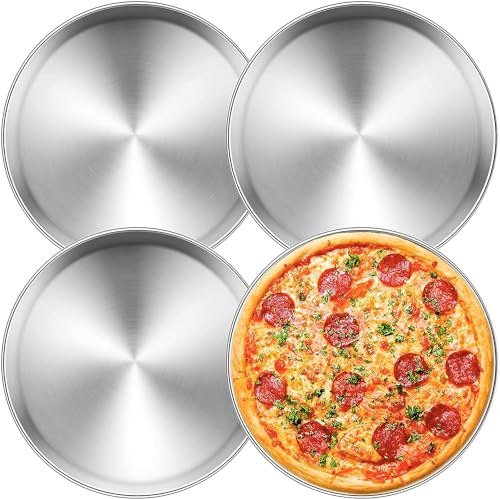 Velaze Pizza Baking Pan Stainless Steel Pizza Tray, 11.8 Inch Round Pizza Pan, Non-Toxic Pizza Baking Sheets, Healthy Bakeware for Oven Baking, 4 Pack Set Polishing Design