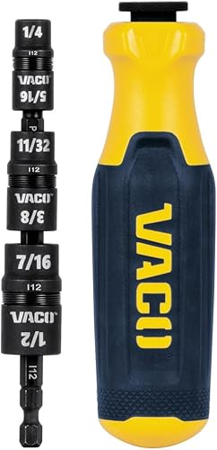 VACO VAC1070 - Destornillador de impacto, 7 en 1 SAE multi-bit con mango, 6 tamaños de destornillador hexagonal fáciles de identificar y soporte de
