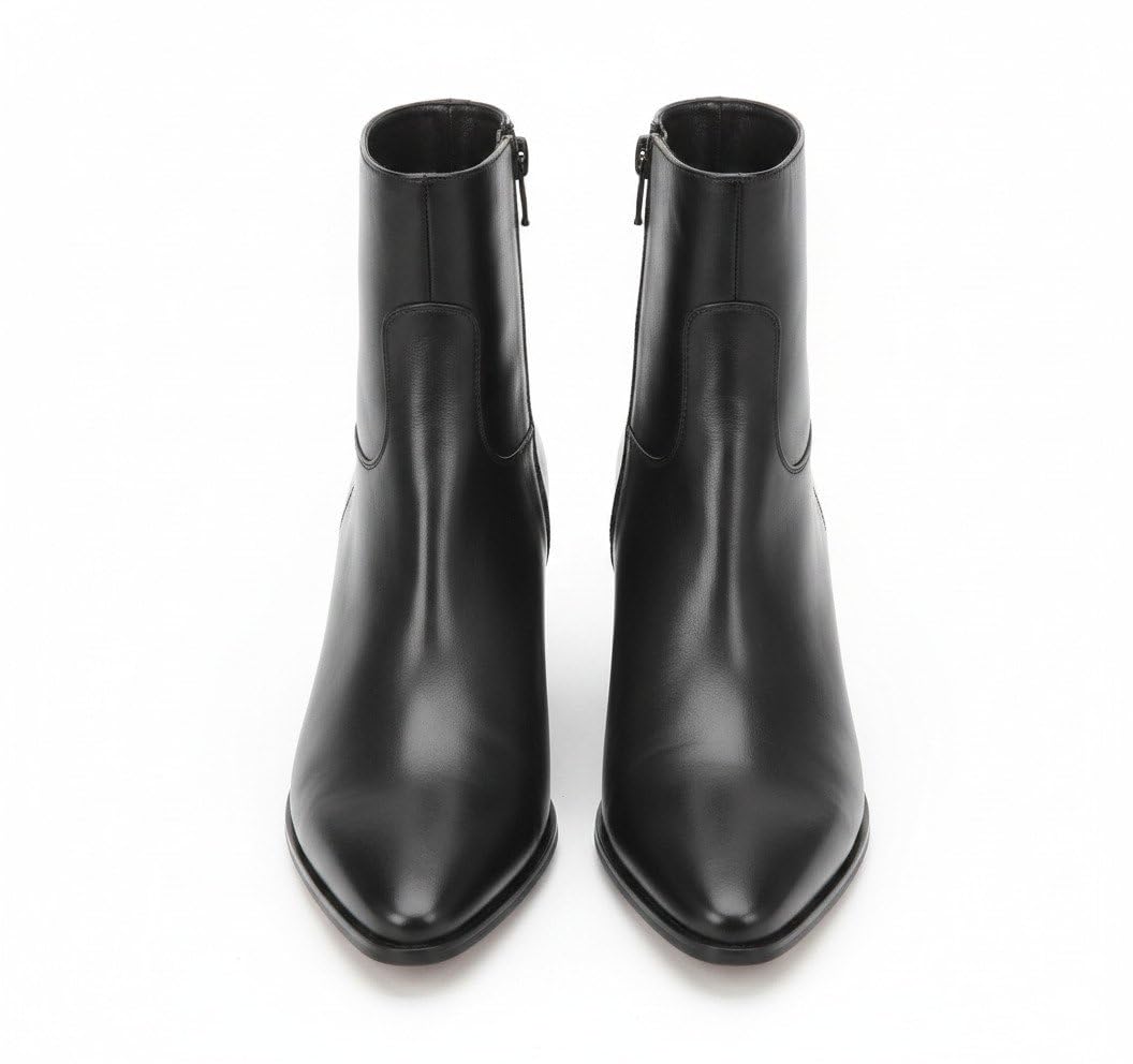 Men's Black Leather Ankle Boots with Cuban Heel | Pointed Toe Side Zip Dress Boots | Premium Handmade Fashion Boots for Party, Formal & Casual Wear-image-10