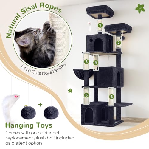Tall Cat Tree for Indoor Cats with Condo, Hammock & Scratching Posts - Image 6