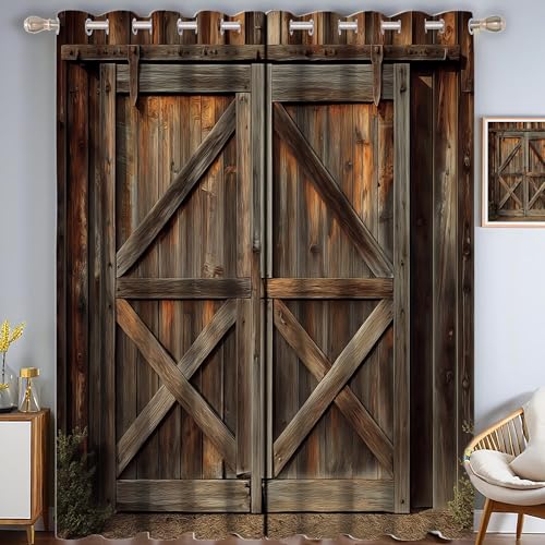 Rideau de salon style porte de grange en bois 117x137 cm - 2