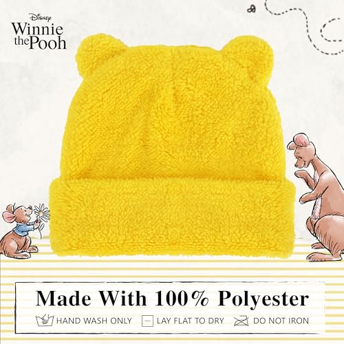 Image of Disney Winnie The Pooh Beanie Hat, Winter Knit Cap with 3D Ears, Yellow
