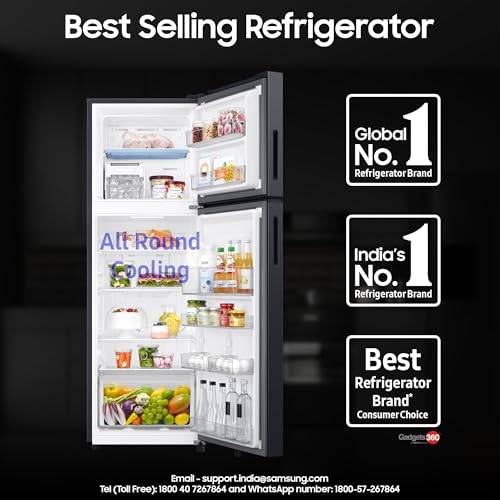 Image of Samsung 256 L, 3 Star, Convertible, Digital Inverter Frost Free Double Door Refrigerator (RT40H30U3FHL, Black DOI, 2026 Model)