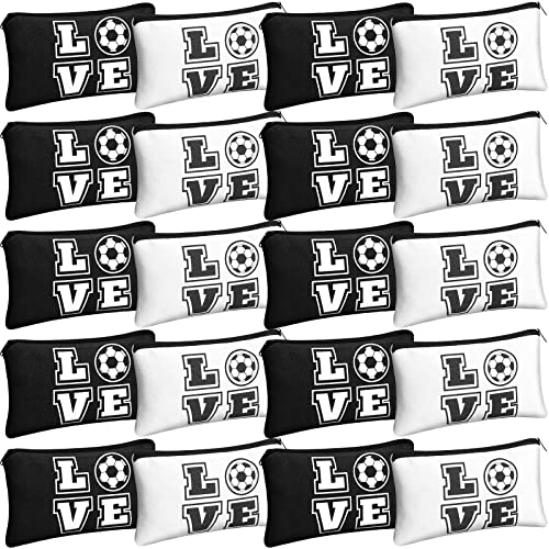 Amylove 20 Pieces Soccer Makeup Bag Gifts Soccer Cosmetic Travel Bag with Words Toiletry Zipper Pouch Portable for Women Football Lover Players Team Accessories