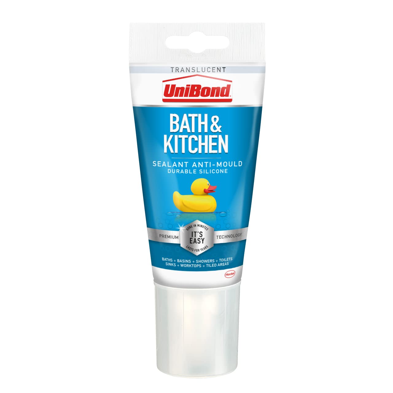 UniBond Bath & Kitchen Sealant, Mould Resistant Silicone Shower Sealant, Ideal for Toilets, Tiles, and More*, Durable & Waterproof Bathroom Sealant, Translucent, 1 x 147g Tube