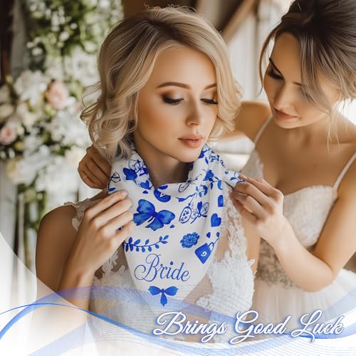 Hosrnovo Something Blue Gift for Bride, 27.5IN Bridal Scarf Bandana Wedding Accessories for Brides Bachelorette Party Favors Bridal Shower Gifts4