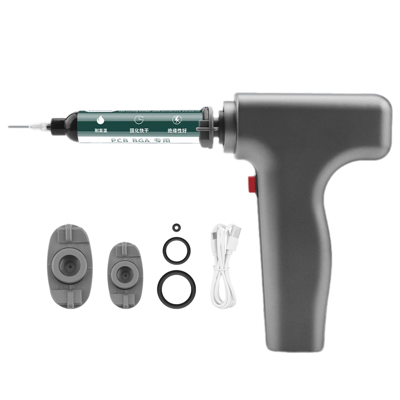 Elektryczny dozownik pistoletu do kleju, narzędzie do klejenia dozownika, adapter 30/50 ml x 1, adapter 10 ml x 1, dozowanie jednym przyciskiem, do rzemiosła, szybkiego wyciskania, wyciskania