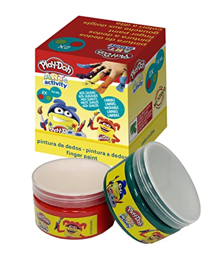 Play Doh Lot de 2 peintures pour doigts pour enfants, couleurs rouge et vert, 2 x 70 ml chacune, produit officiel (CyP Brands) Cover